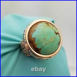 Barse Jewelry Sterling Silver Rose Gold Plated Round Turquoise Statement Ring