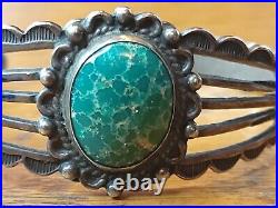Beautiful Fred Harvey Turquoise Cuff Bracelet -Navajo Made Sterling Silver