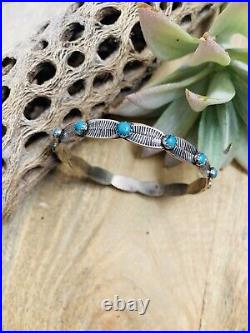 Beautiful Navajo Sterling Silver & Kingman Turquoise Bangle Bracelet