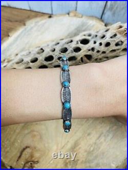 Beautiful Navajo Sterling Silver & Kingman Turquoise Bangle Bracelet