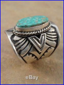 Beautiful Navajo Sterling Silver & Turquoise Cigar Band Ring sz 6 1/2