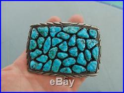 Beautiful STERLING SILVER Evelyn Yazzie OLD PAWN Turquoise Navajo Belt Buckle