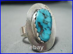 Beautiful Signed Vintage Navajo Kingman Turquoise Sterling Silver Ring