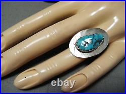 Beautiful Signed Vintage Navajo Kingman Turquoise Sterling Silver Ring