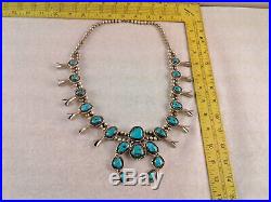 Beautiful Sothwest Sterling Silver Turquoise Squash Blossom Necklace Earrings