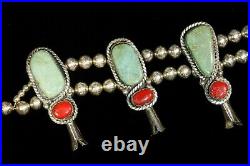 Beautiful Sterling Silver Turquoise / Coral Southwestern Squash Blossom Necklace