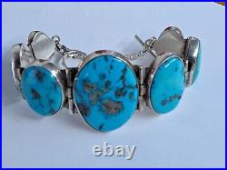 Beautiful Turquoise Navajo Native American Sterling Silver Bracelet Sz 9