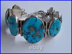 Beautiful Turquoise Navajo Native American Sterling Silver Bracelet Sz 9