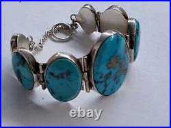 Beautiful Turquoise Navajo Native American Sterling Silver Bracelet Sz 9