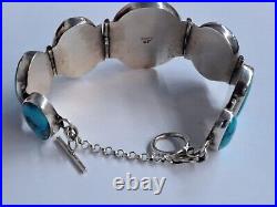 Beautiful Turquoise Navajo Native American Sterling Silver Bracelet Sz 9