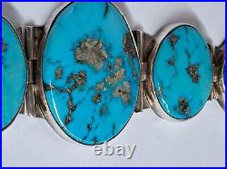 Beautiful Turquoise Navajo Native American Sterling Silver Bracelet Sz 9