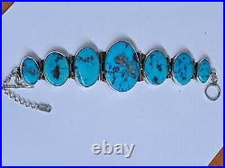 Beautiful Turquoise Navajo Native American Sterling Silver Bracelet Sz 9