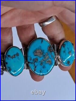 Beautiful Turquoise Navajo Native American Sterling Silver Bracelet Sz 9