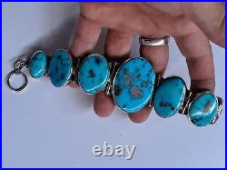 Beautiful Turquoise Navajo Native American Sterling Silver Bracelet Sz 9