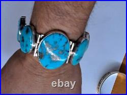 Beautiful Turquoise Navajo Native American Sterling Silver Bracelet Sz 9