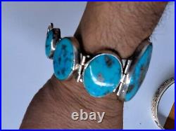 Beautiful Turquoise Navajo Native American Sterling Silver Bracelet Sz 9