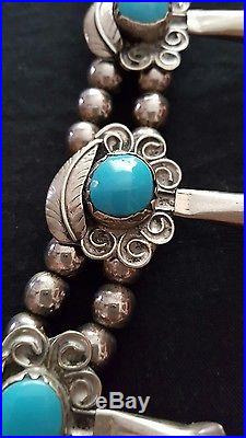 Beautiful Turquoise & Sterling Silver Squash Blossom Necklace