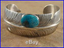 Ben Begaye Navajo Sterling Silver & Turquoise Feather Cuff Bracelet