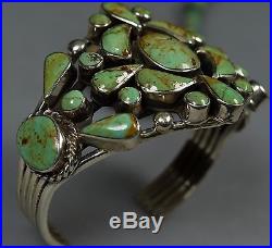 Big Old Pawn Royston GREEN CLUSTER TURQUOISE Sterling Silver CUFF Bracelet