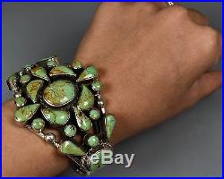 Big Old Pawn Royston GREEN CLUSTER TURQUOISE Sterling Silver CUFF Bracelet