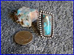 Bisbee Turquoise Sterling Silver Ring Navajo Robert Shakey Size 8 3/4