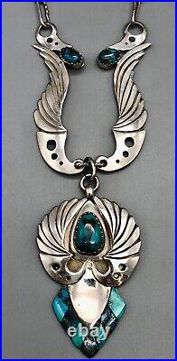 Bisbee Turquoise and Sterling Silver Necklace and Ring Set by Carlos White Eagle