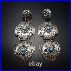 Blackgoat NAVAJO Hand Stamped Sterling Silver TURQUOISE Dangle EARRINGS