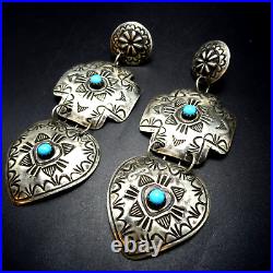 Blackgoat NAVAJO Hand Stamped Sterling Silver TURQUOISE Dangle EARRINGS