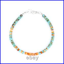 Blue Arizona Turquoise & Orange Spiny Oyster Heishi 4mm Sunset Gemstone Bracelet