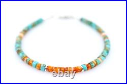 Blue Arizona Turquoise & Orange Spiny Oyster Heishi 4mm Sunset Gemstone Bracelet