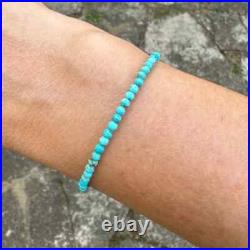 Blue Arizona Turquoise Round Beaded Boho Bracelet, Small Tiny Dainty 3mm Beads