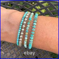 Blue Arizona Turquoise Round Beaded Boho Bracelet, Small Tiny Dainty 3mm Beads