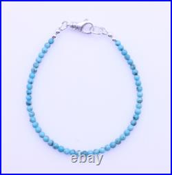 Blue Arizona Turquoise Round Beaded Boho Bracelet, Small Tiny Dainty 3mm Beads
