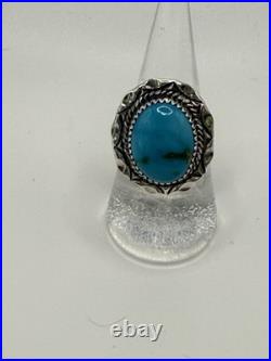 Blue Green Turquoise Ring Sterling Silver Avin Joe Navajo Size 8 R0182