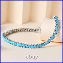 Blue Sleeping Beauty Turquoise Marquoise 14K White Gold Over 7.5Tennis Bracelet