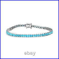 Blue Sleeping Beauty Turquoise Marquoise 14K White Gold Over 7.5Tennis Bracelet