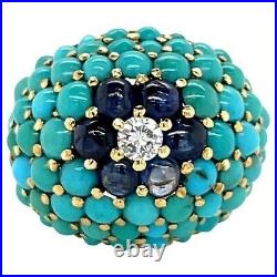 Blue Turquoise Cocktail Ring Handmade CZ 925 Sterling Silver High Party Jewelry