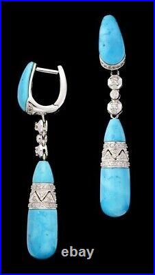 Blue Turquoise Dangle Drop Earrings For Women 925 Sterling Silver CZ New Jewelry Blue Turquoise Dangle Drop Earrings For Women 925 Sterling Silver CZ New Jewelry