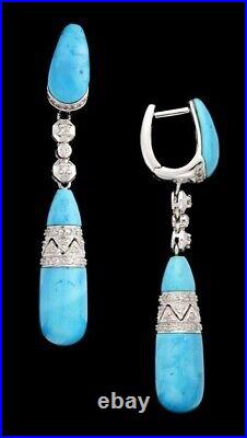 Blue Turquoise Dangle Drop Earrings For Women 925 Sterling Silver CZ New Jewelry Blue Turquoise Dangle Drop Earrings For Women 925 Sterling Silver CZ New Jewelry