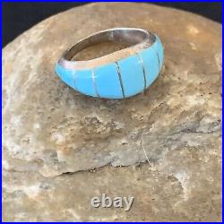 Blue Turquoise Indian Navajo Sterling Silver Band Inlay Ring Size 6 12391 Blue Turquoise Indian Navajo Sterling Silver Band Inlay Ring Size 6 12391