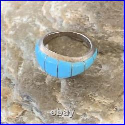 Blue Turquoise Indian Navajo Sterling Silver Band Inlay Ring Size 6 12391 Blue Turquoise Indian Navajo Sterling Silver Band Inlay Ring Size 6 12391