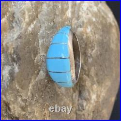 Blue Turquoise Indian Navajo Sterling Silver Band Inlay Ring Size 6 12391 Blue Turquoise Indian Navajo Sterling Silver Band Inlay Ring Size 6 12391