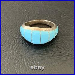 Blue Turquoise Indian Navajo Sterling Silver Band Inlay Ring Size 6 12391 Blue Turquoise Indian Navajo Sterling Silver Band Inlay Ring Size 6 12391