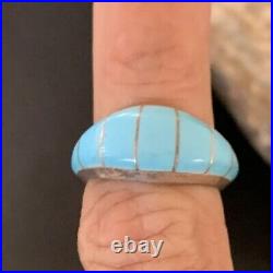 Blue Turquoise Indian Navajo Sterling Silver Band Inlay Ring Size 6 12391 Blue Turquoise Indian Navajo Sterling Silver Band Inlay Ring Size 6 12391
