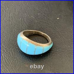 Blue Turquoise Indian Navajo Sterling Silver Band Inlay Ring Size 6 12391 Blue Turquoise Indian Navajo Sterling Silver Band Inlay Ring Size 6 12391