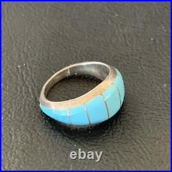 Blue Turquoise Indian Navajo Sterling Silver Band Inlay Ring Size 6 12391 Blue Turquoise Indian Navajo Sterling Silver Band Inlay Ring Size 6 12391