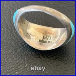 Blue Turquoise Indian Navajo Sterling Silver Band Inlay Ring Size 6 12391 Blue Turquoise Indian Navajo Sterling Silver Band Inlay Ring Size 6 12391