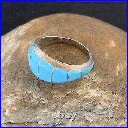 Blue Turquoise Indian Navajo Sterling Silver Band Inlay Ring Size 6 12391 Blue Turquoise Indian Navajo Sterling Silver Band Inlay Ring Size 6 12391