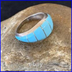 Blue Turquoise Indian Navajo Sterling Silver Band Inlay Ring Size 6 12391 Blue Turquoise Indian Navajo Sterling Silver Band Inlay Ring Size 6 12391