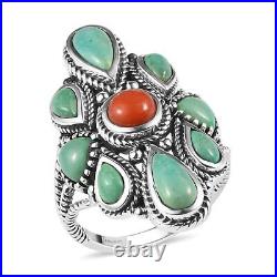 Boho Handmade 925 Sterling Silver Coral Turquoise Ring Jewelry Size 6 Ct 4.2